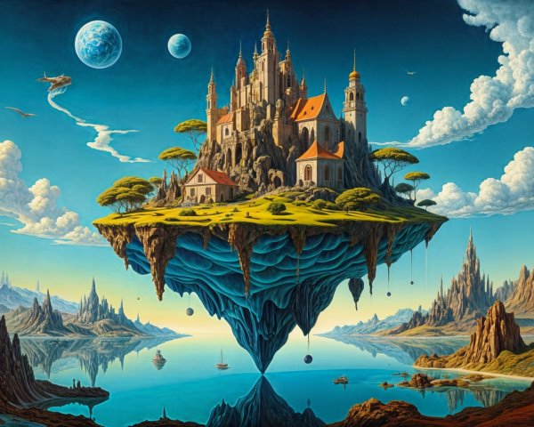 Majestic Floating Island with Grand Castle and Lake