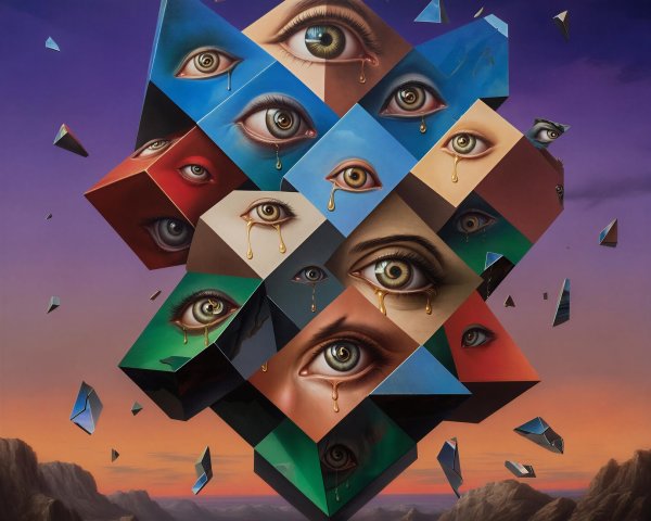 Surreal Sculpture of Interconnected Cubes and Pyramids