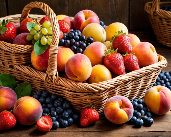 Woven Basket Filled with Fresh Colorful Fruits