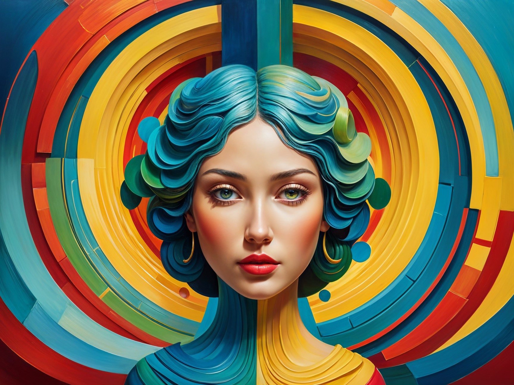 Surreal Portrait of a Woman with Colorful Hair