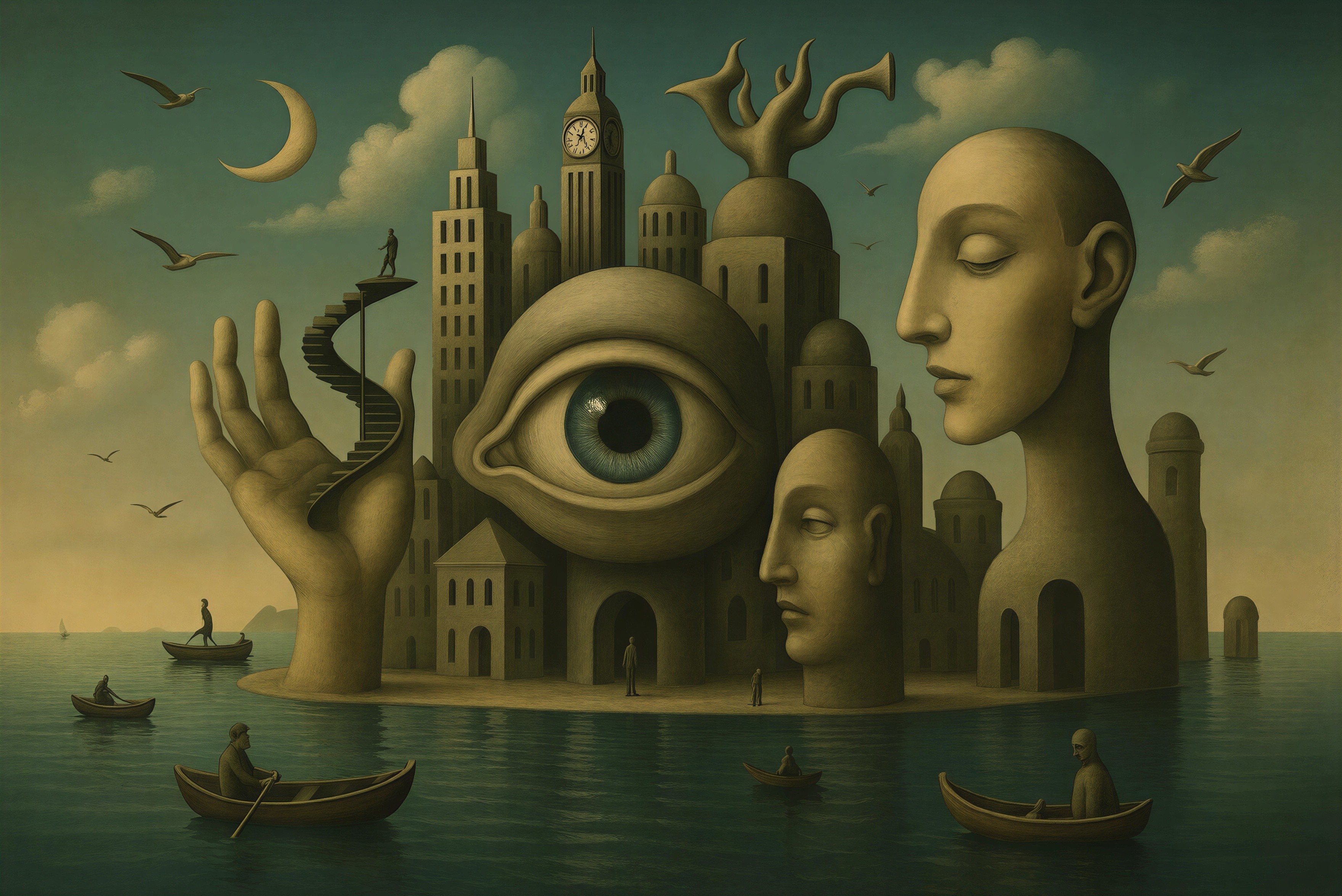 Surreal Landscape with Eye and Abstract Elements