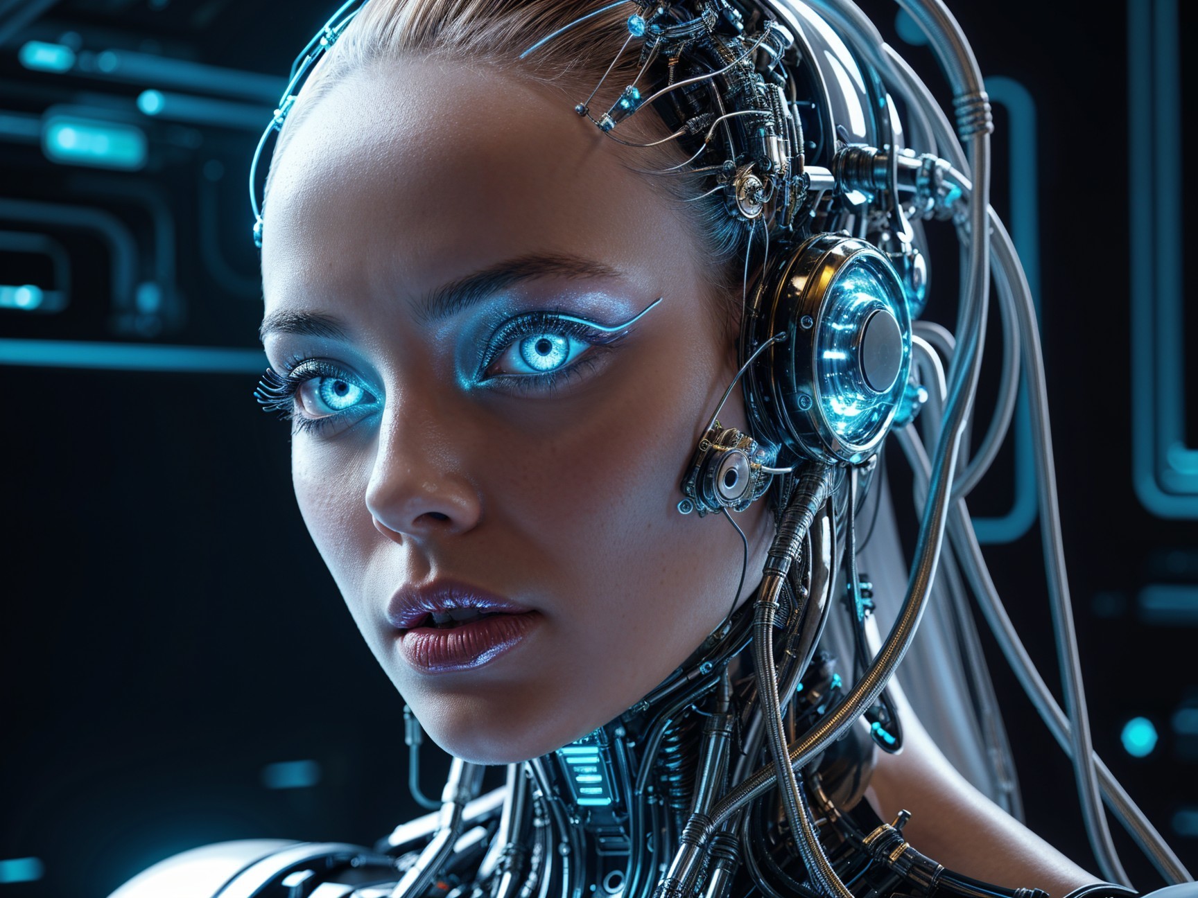 Futuristic Female Figure with Cybernetic Features