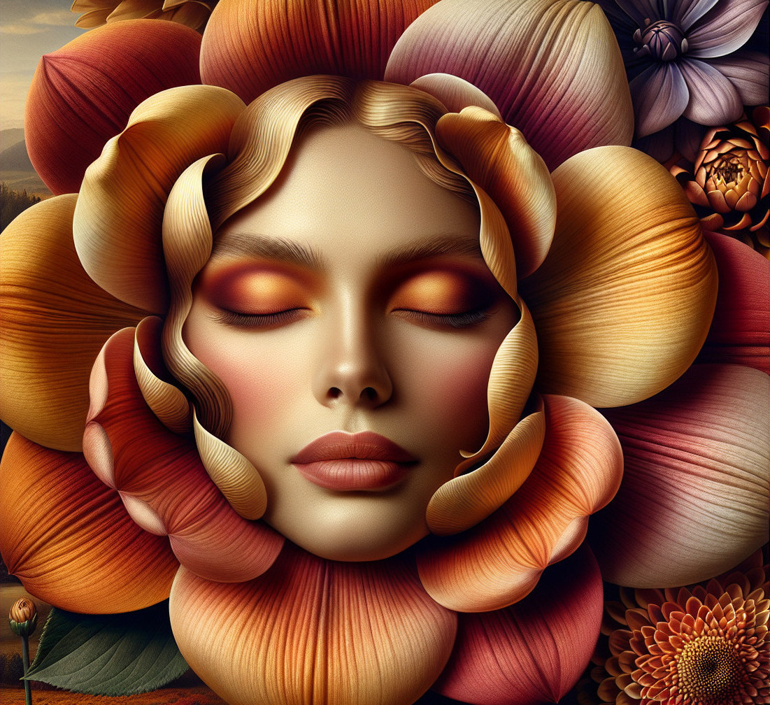 Surreal Artwork of Woman's Face in Flower Petals