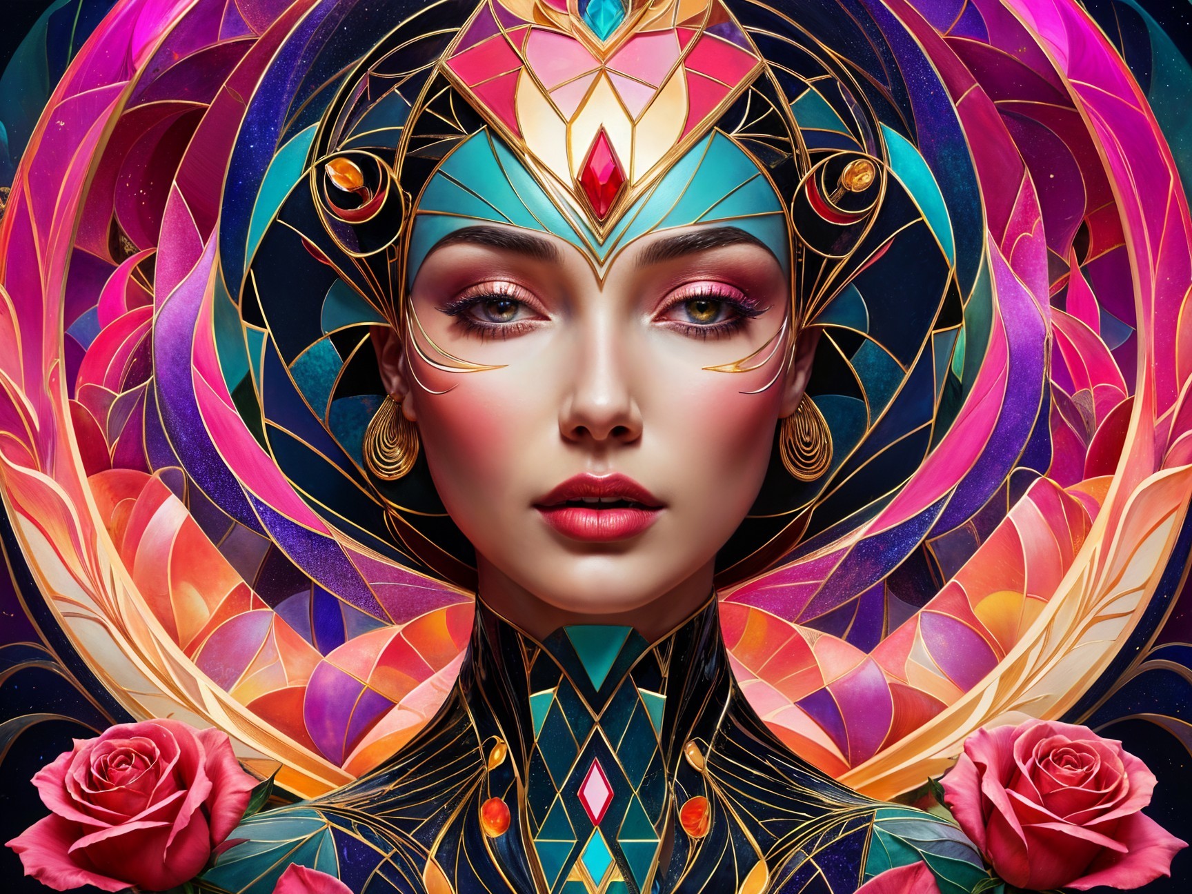 Ethereal Portrait of a Woman with Geometric Patterns