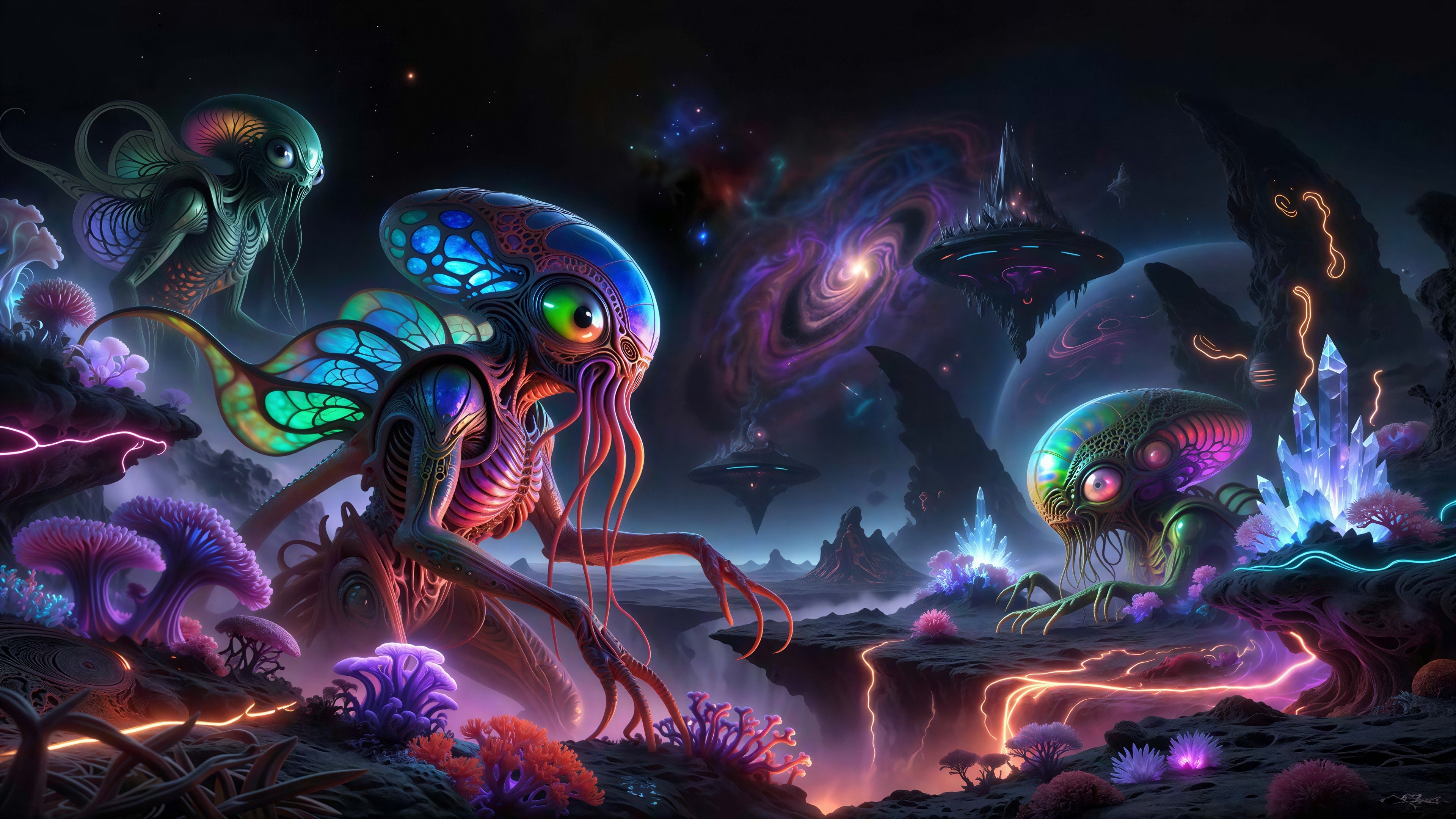 Vibrant Alien Creatures in a Fantastical Landscape