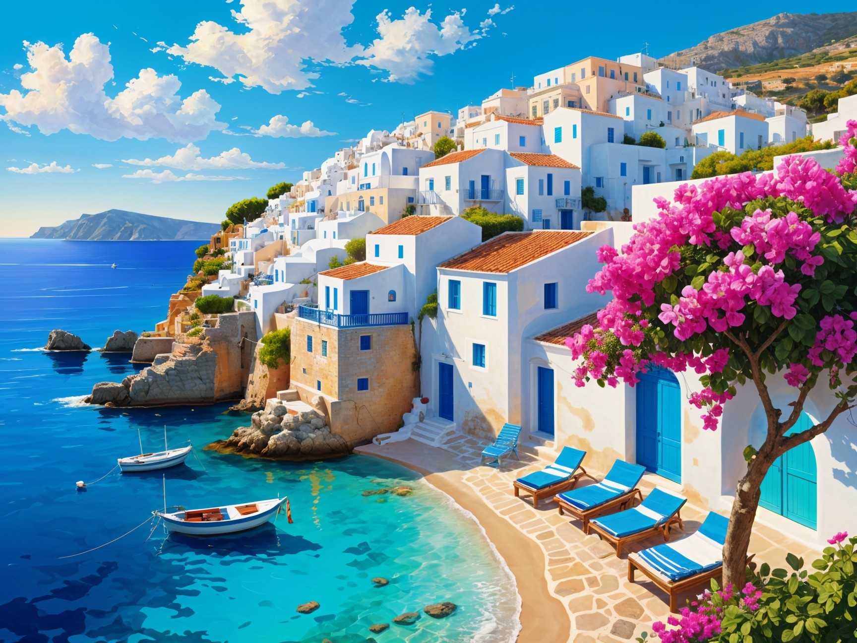 Coastal Scene with Whitewashed Buildings and Turquoise Waters