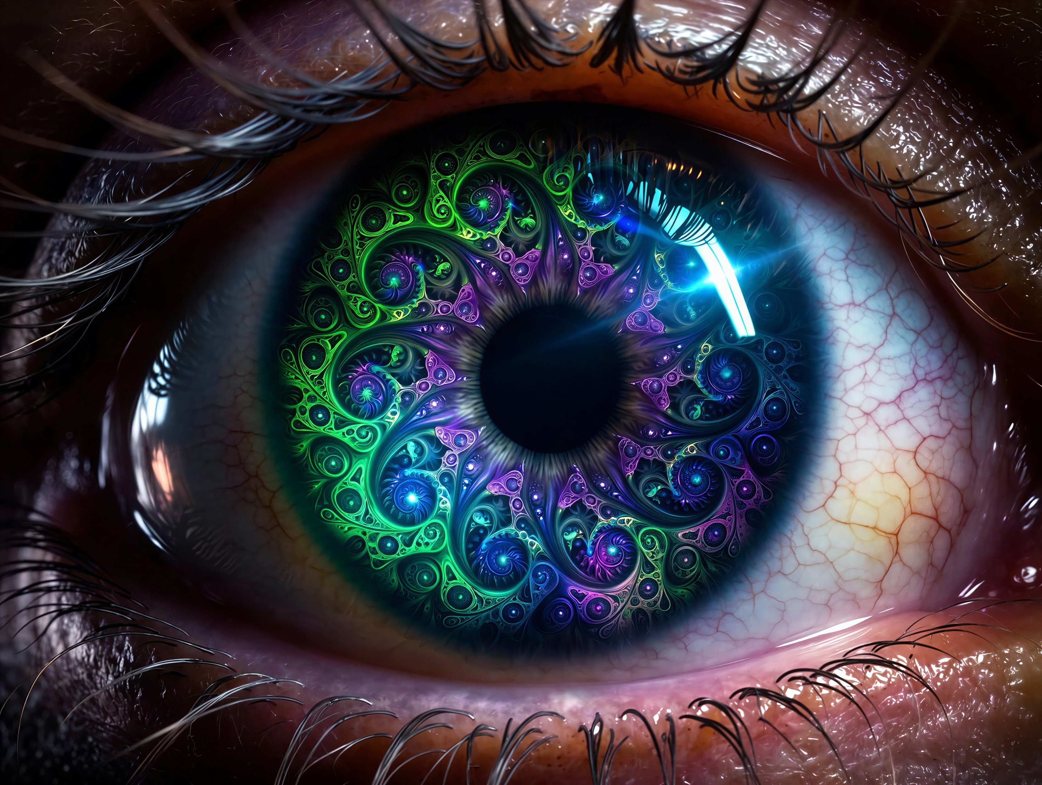 Macro Shot of an Eye with Fractal Iris Patterns