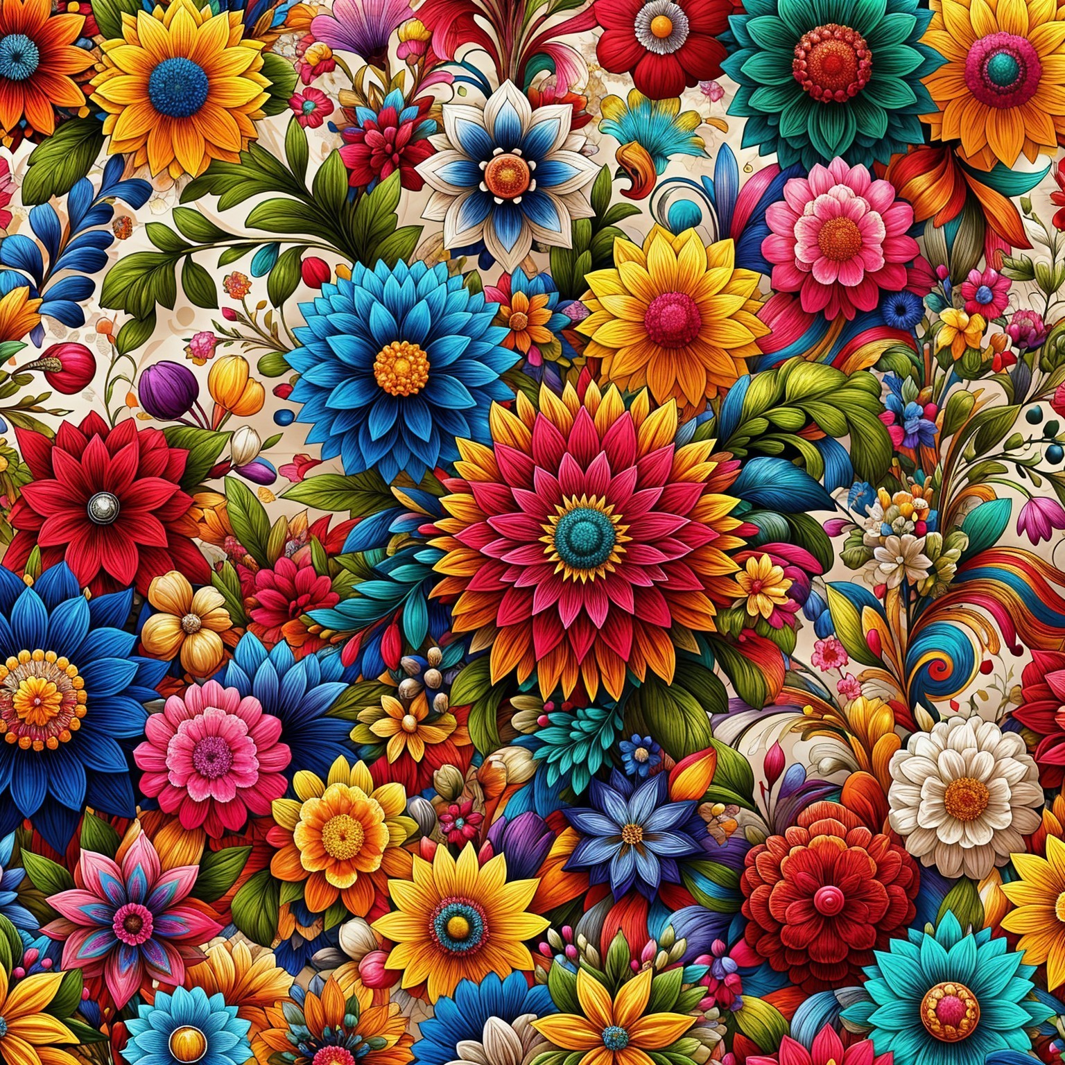 Colorful Flower Tapestry with Intricate Designs