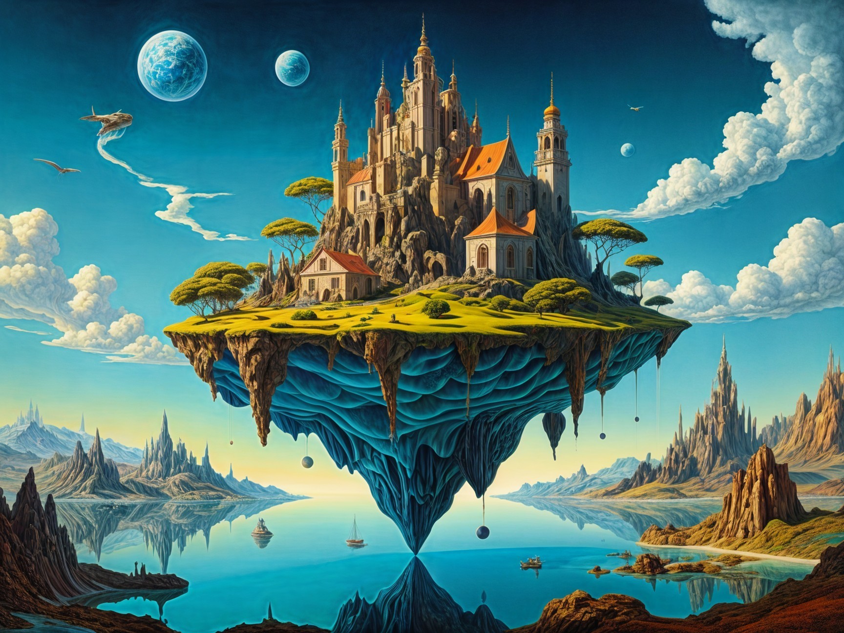 Majestic Floating Island with Grand Castle and Lake