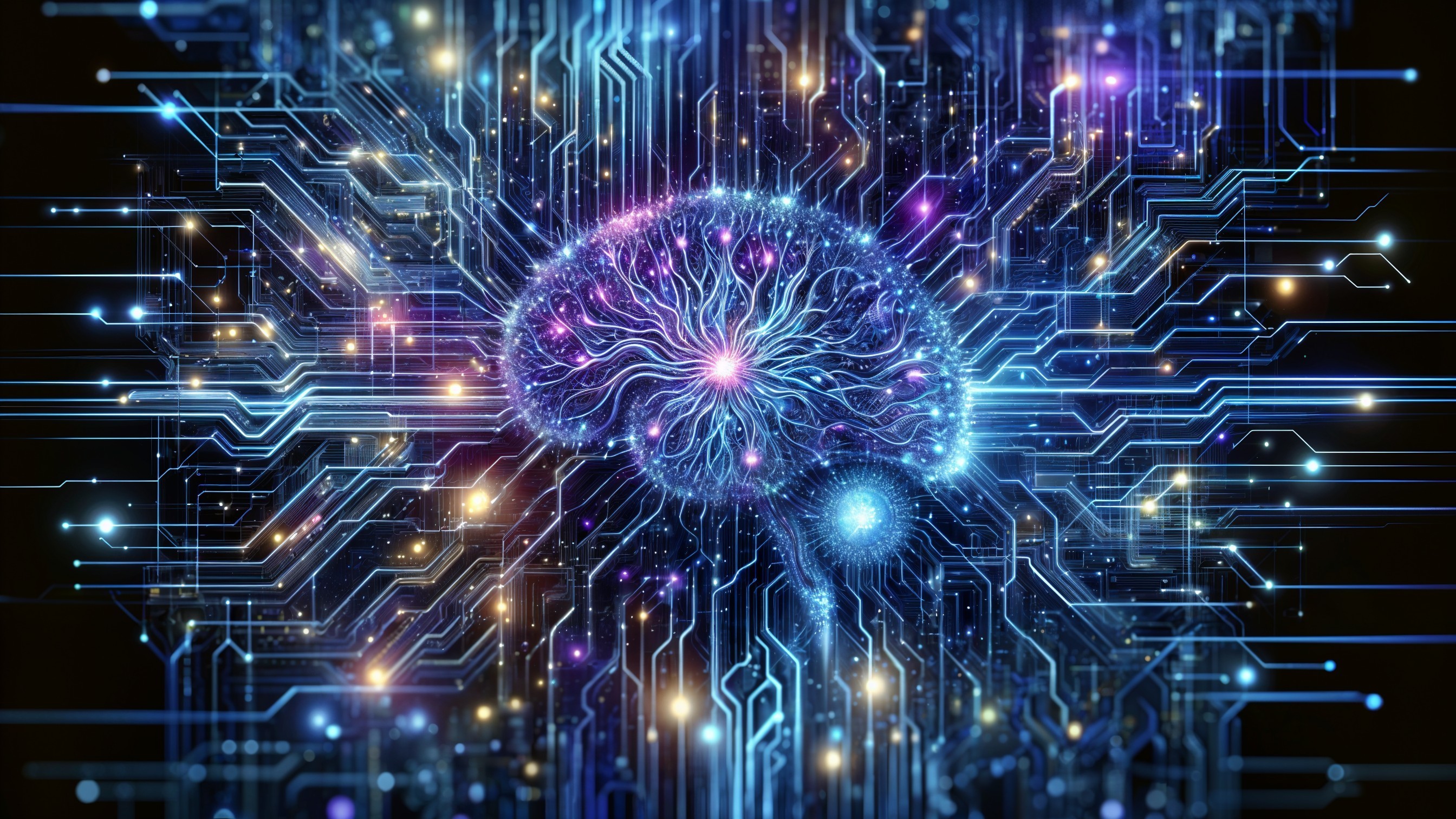 Vibrant Brain Design with Circuits and Electronic Patterns