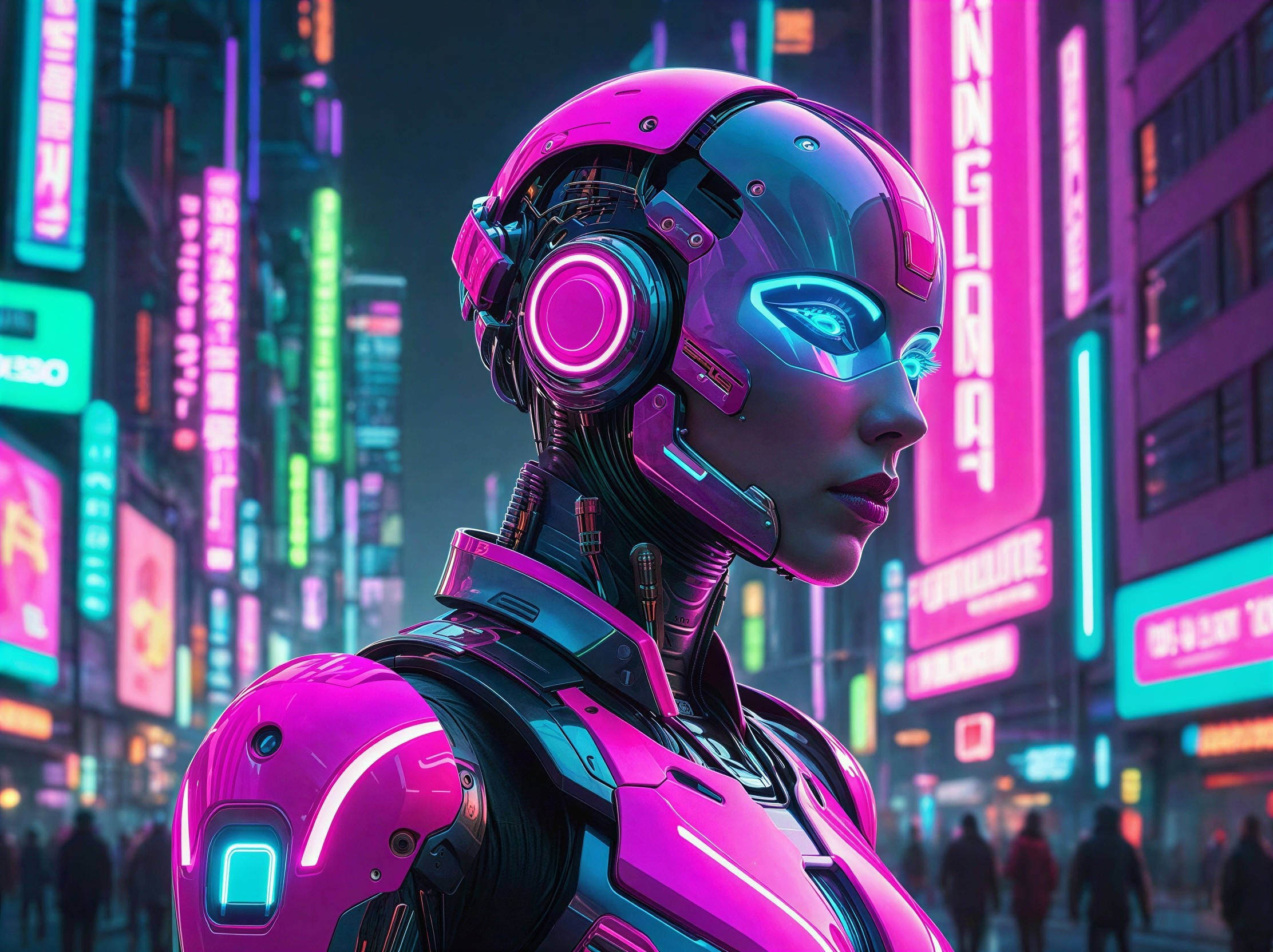 Cyberpunk Portrait of a Female Cyborg in Neon City