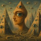 Surrealist Oil Painting of Pyramid-Headed Figure
