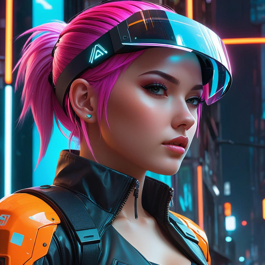 Futuristic female character in cyberpunk setting