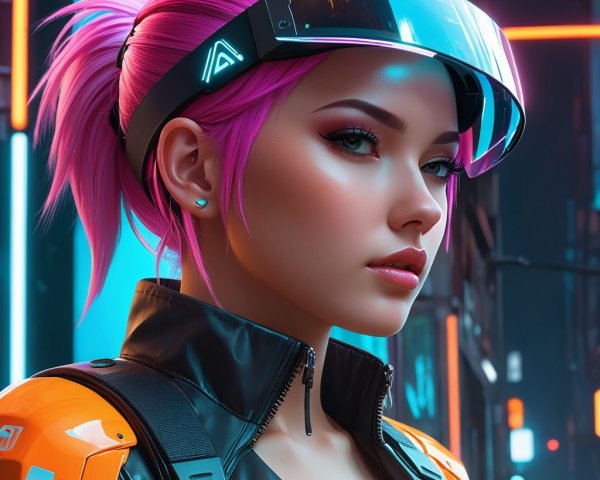 Futuristic female character in cyberpunk setting