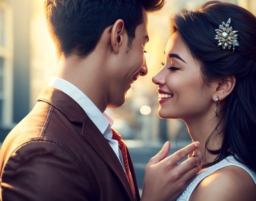 Romantic Scene of a Couple in Golden Light
