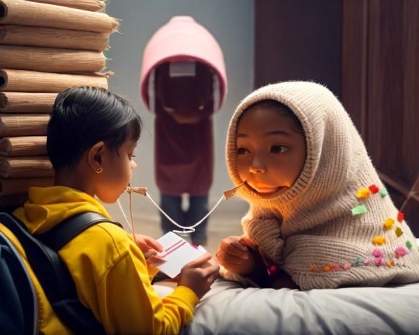 Children Playing in a Cozy Room with Creative Elements