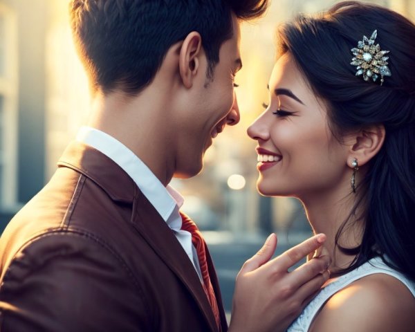Romantic Scene of a Couple in Golden Light