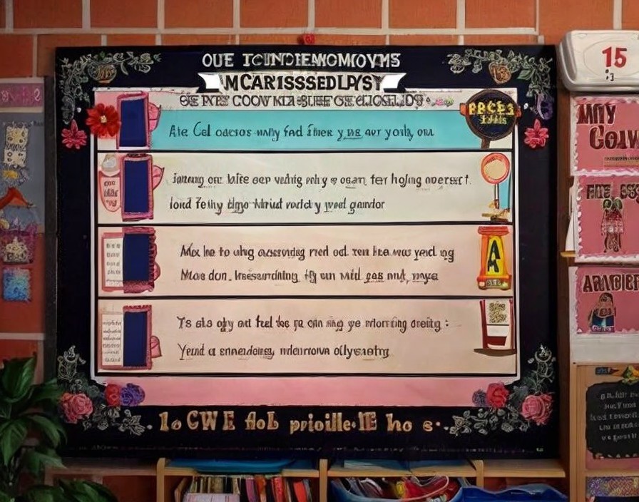 Colorful Classroom Bulletin Board with Educational Themes