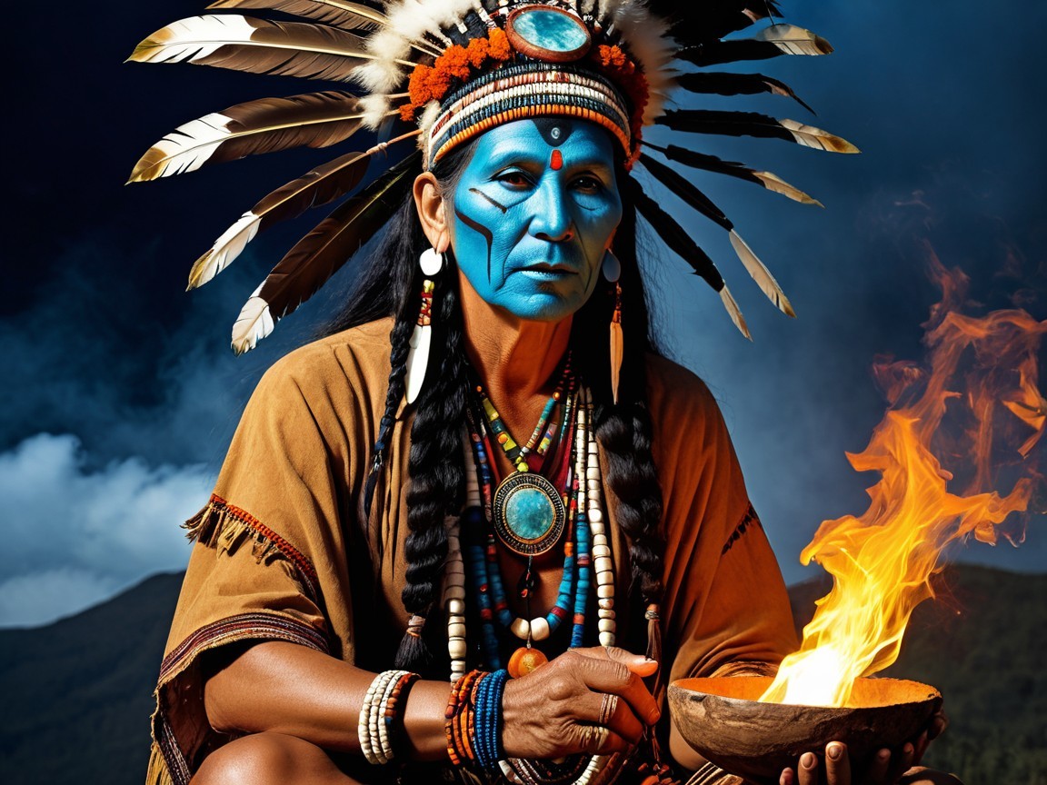 Native American Woman in Traditional Attire and Headdress