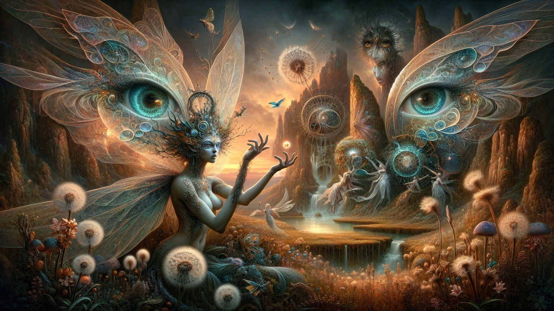Fairy in a Mystical Landscape with Ethereal Spirits