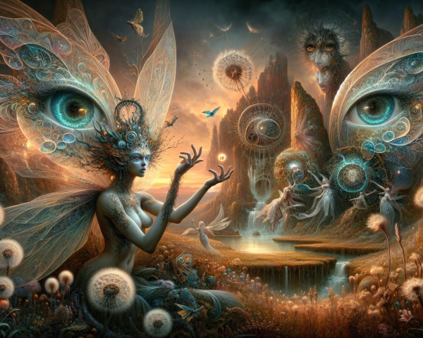 Fairy in a Mystical Landscape with Ethereal Spirits
