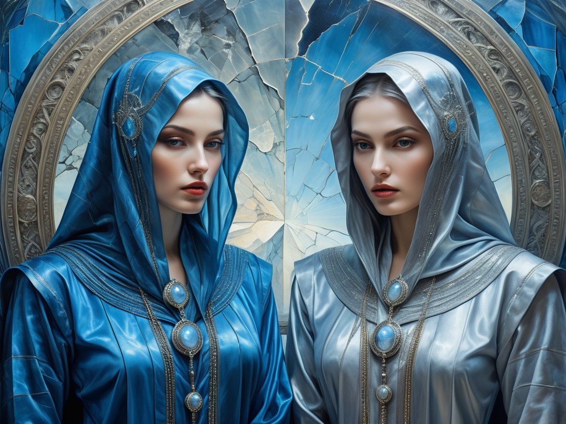 Women in Elegant Robes with Luminous Jewelry