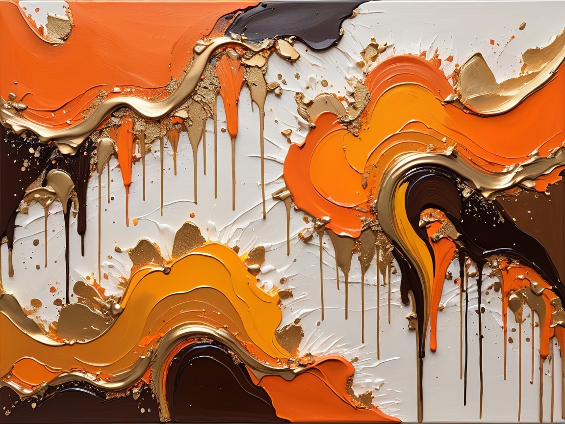 Abstract Painting of Vibrant Orange and Gold Waves