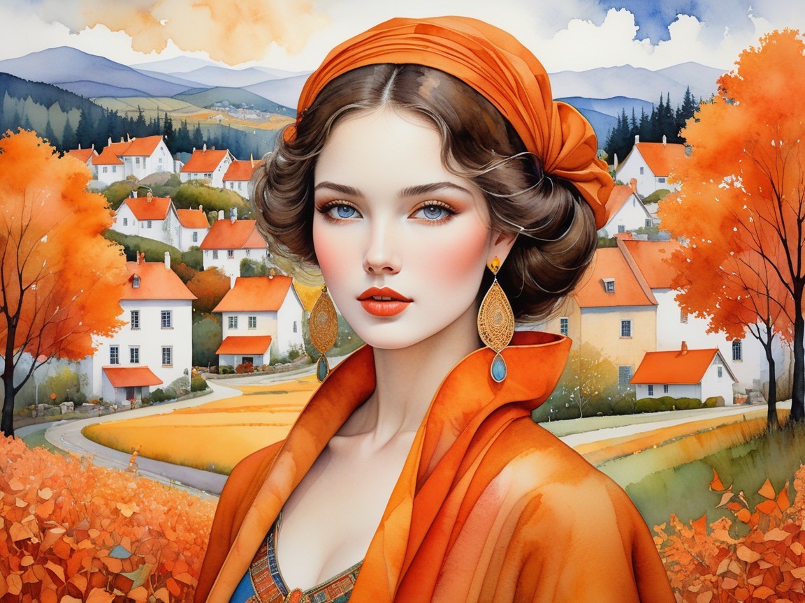 Portrait of a Young Woman in Autumn Landscape