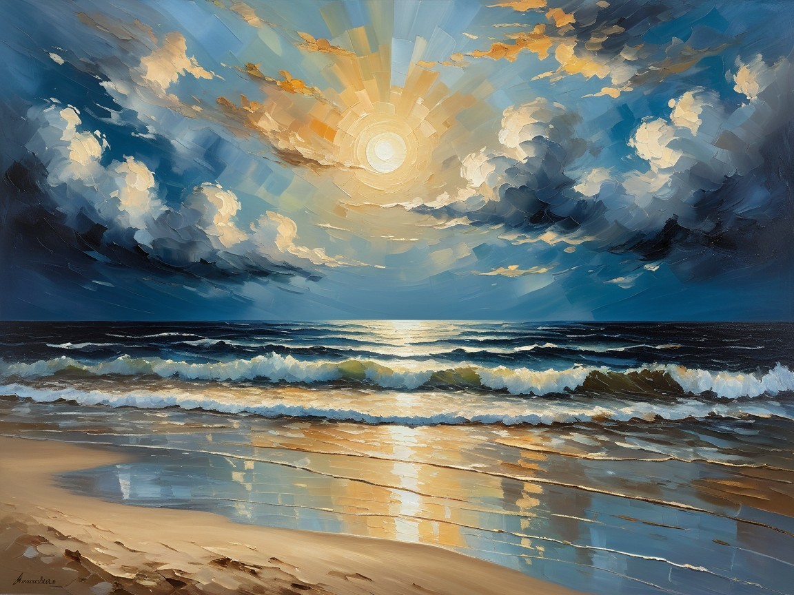 Vibrant seascape with serene sunset and dynamic clouds