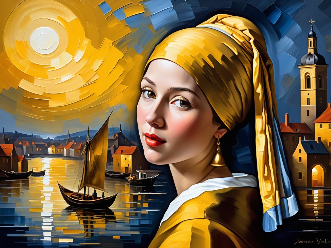 Young Woman in Golden Headscarf by Serene River