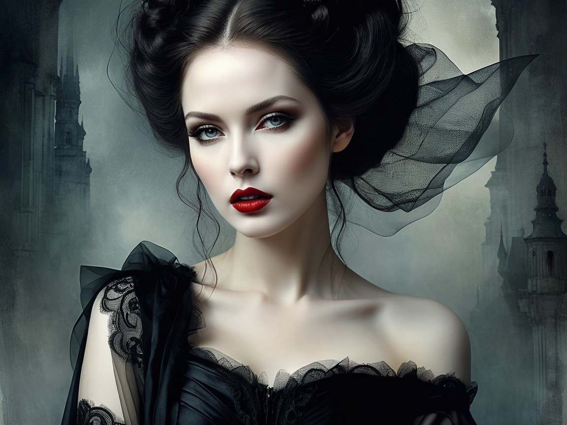 Elegant Gothic Portrait of a Woman with Dark Hair