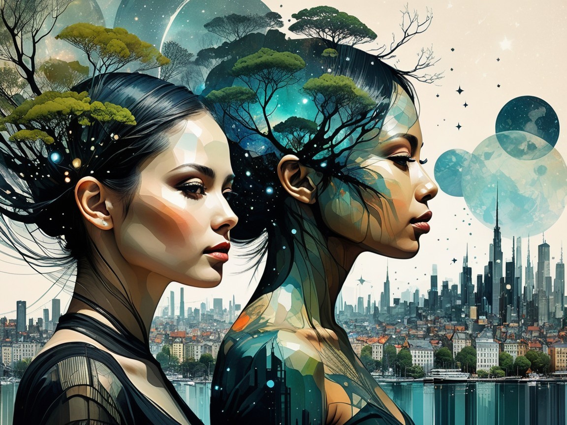 Profiles of Women with Nature and Urban Skyline Elements