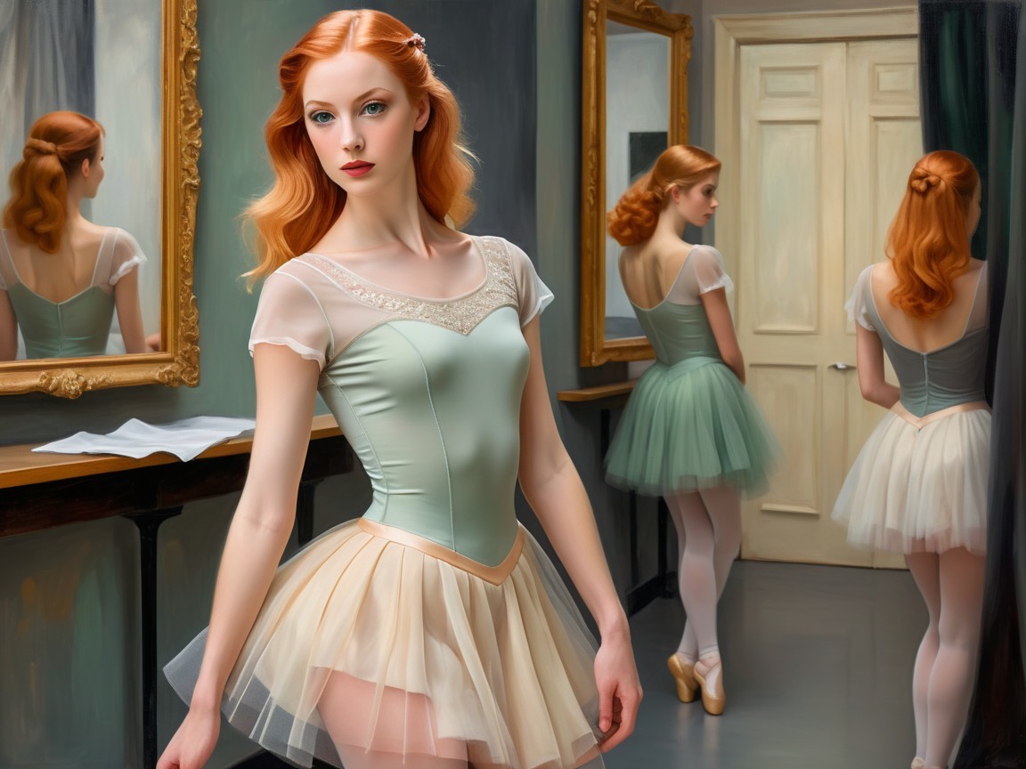 Ballet Dancer in Pastel Leotard in Dressing Room