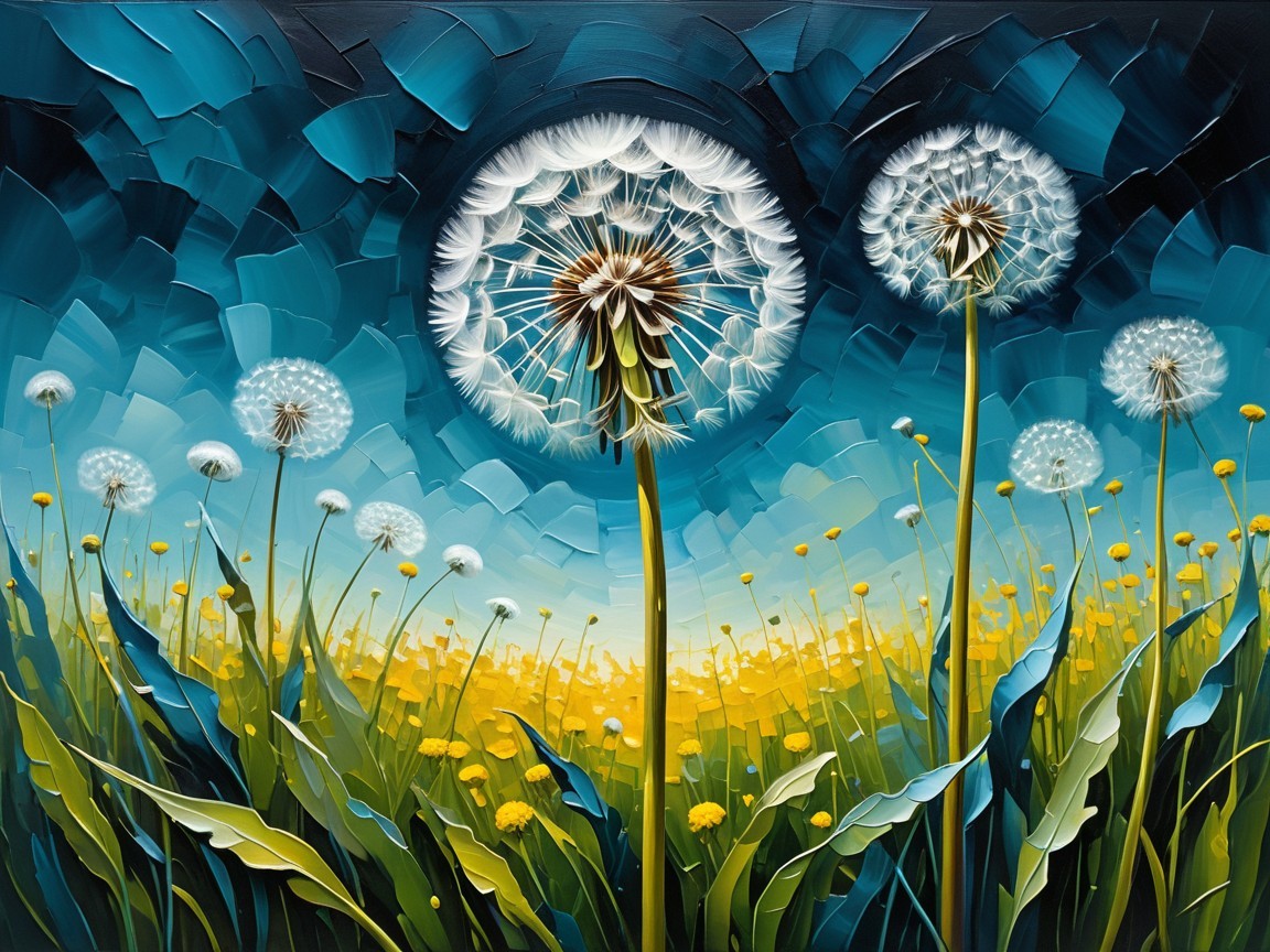 Vibrant Landscape with Dandelions and Blue Skies