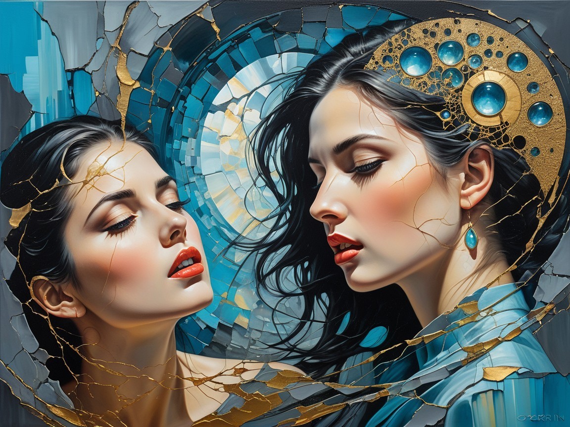 Ethereal Women with Serene Expressions in Dynamic Art