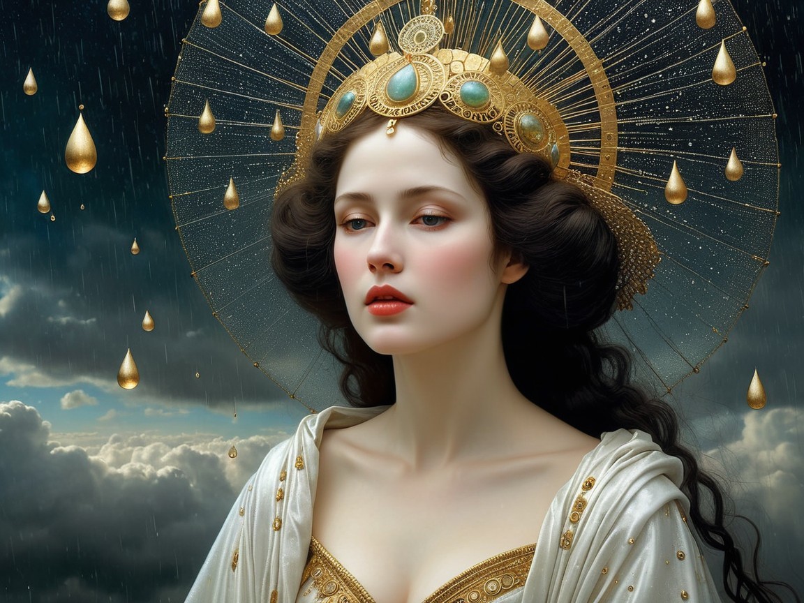 Serene Woman in Elegant Gown with Golden Crown