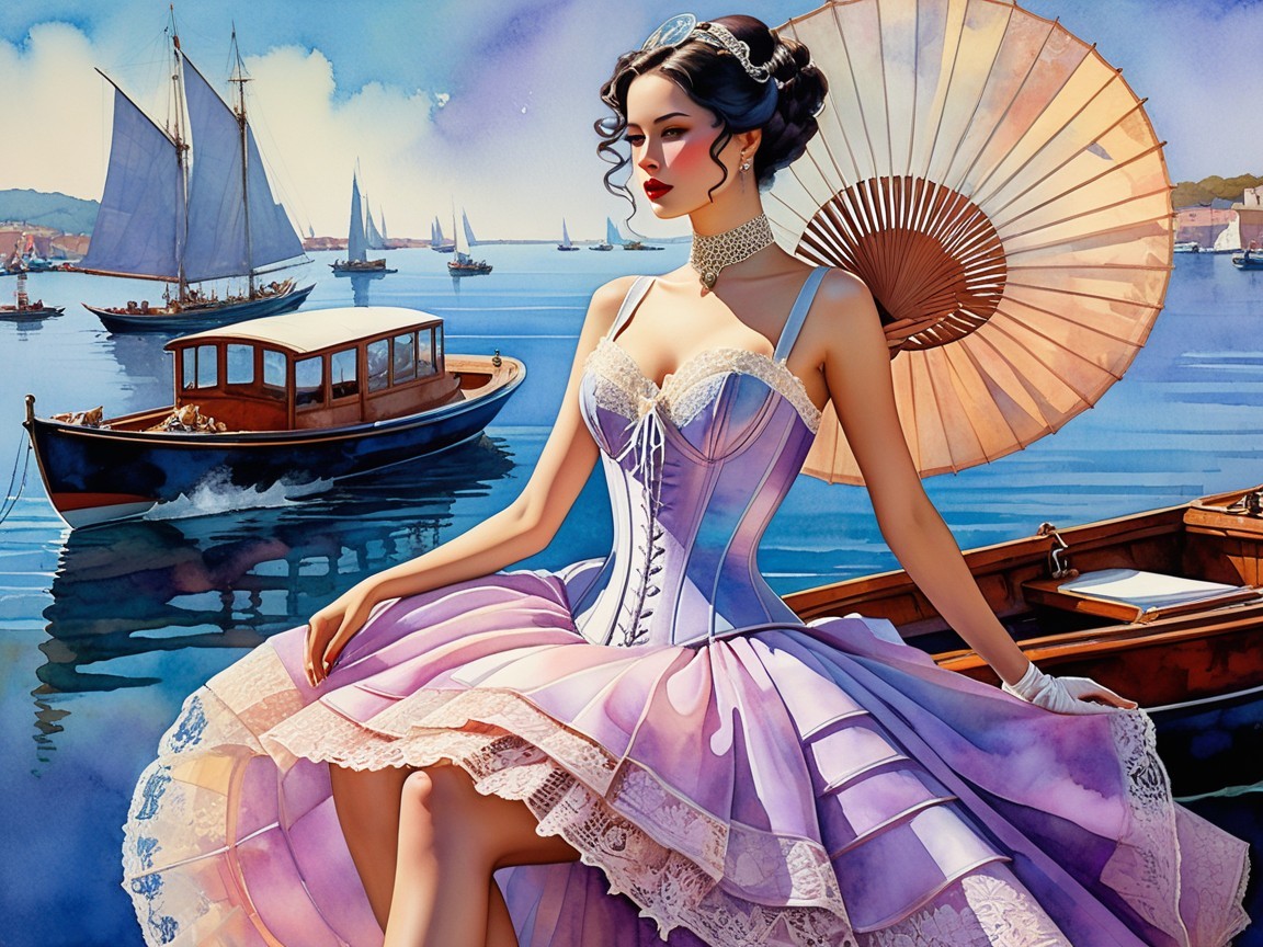 Elegant Woman in Lavender Gown by Serene Water