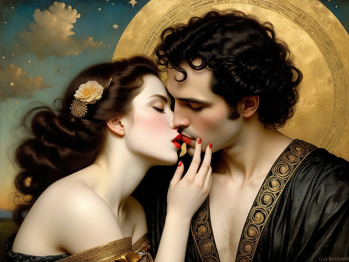Romantic Kiss Under Starry Sky with Ethereal Glow
