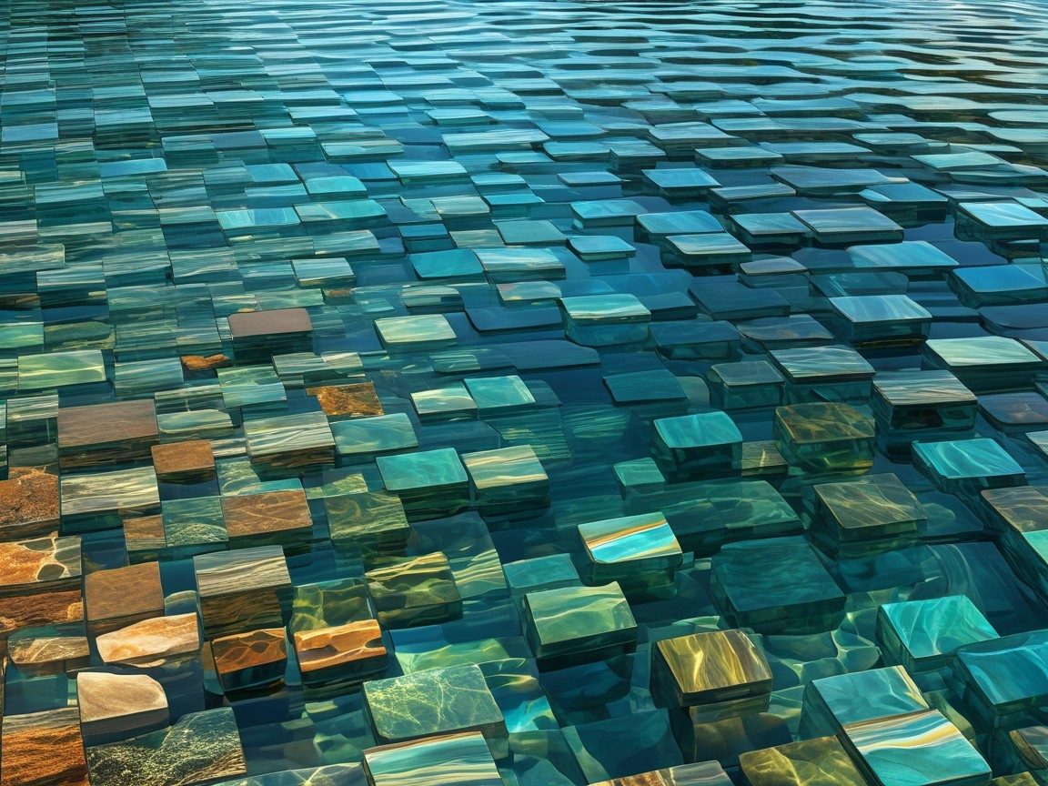 Tranquil Water Surface with Glossy Mosaic Tiles