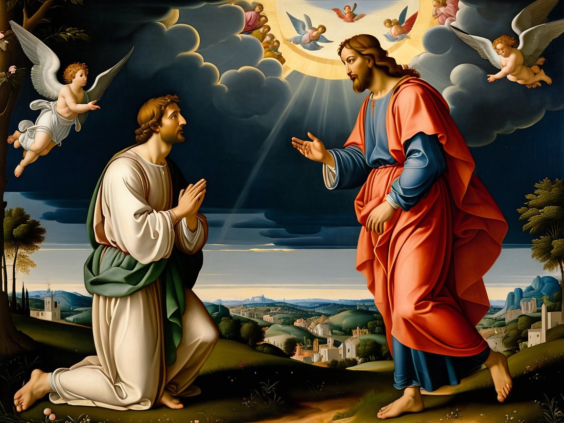 Serene Biblical Scene with Jesus and Angels