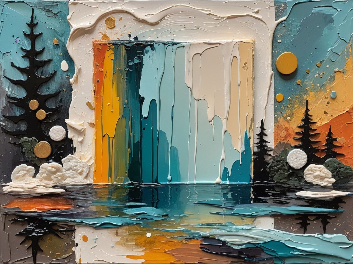 Surreal Landscape with Impasto Technique in Three Panels