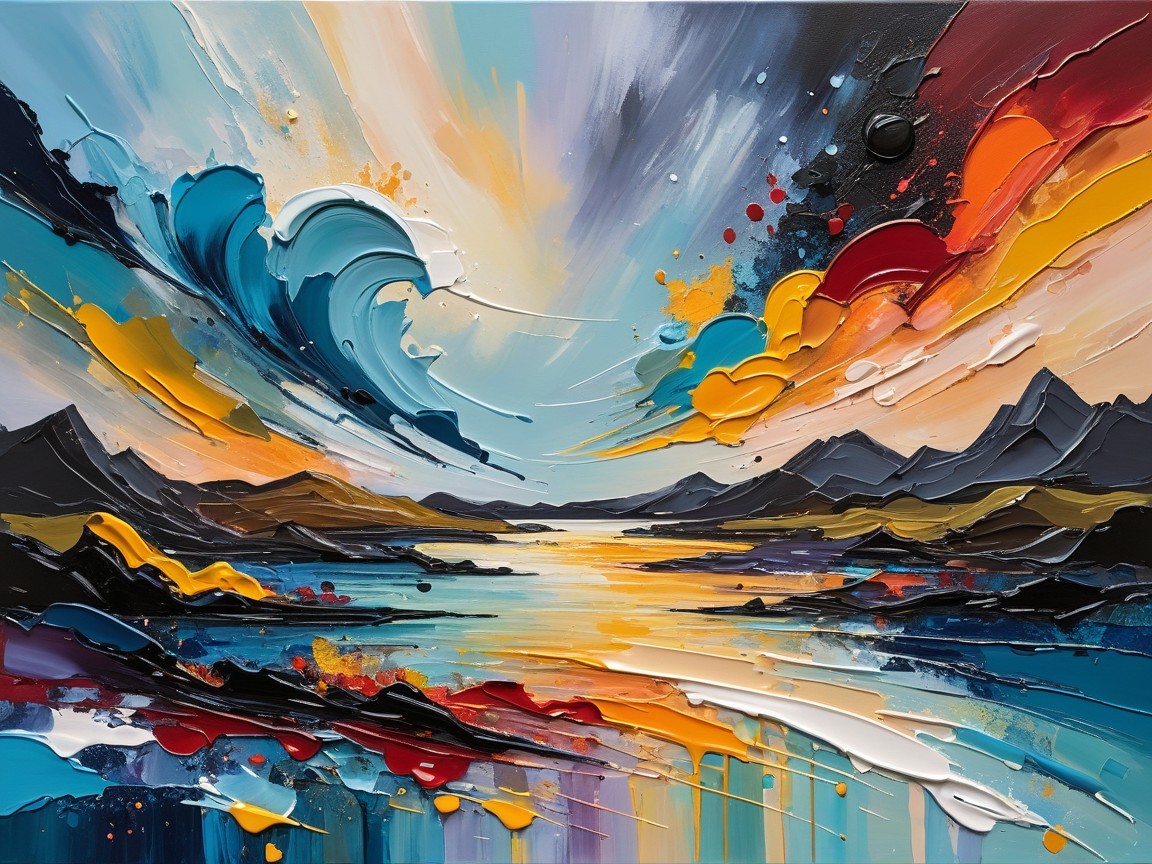 Vibrant Landscape with Waves and Reflective Water