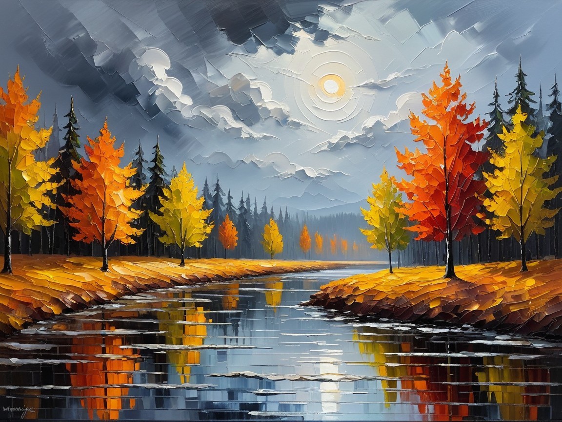 Vibrant Autumn Landscape with Tranquil River Reflections