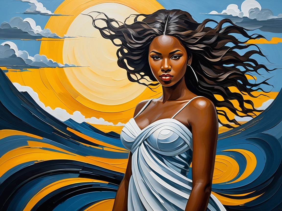 Portrait of a Woman in Elegant White Dress with Vibrant Background