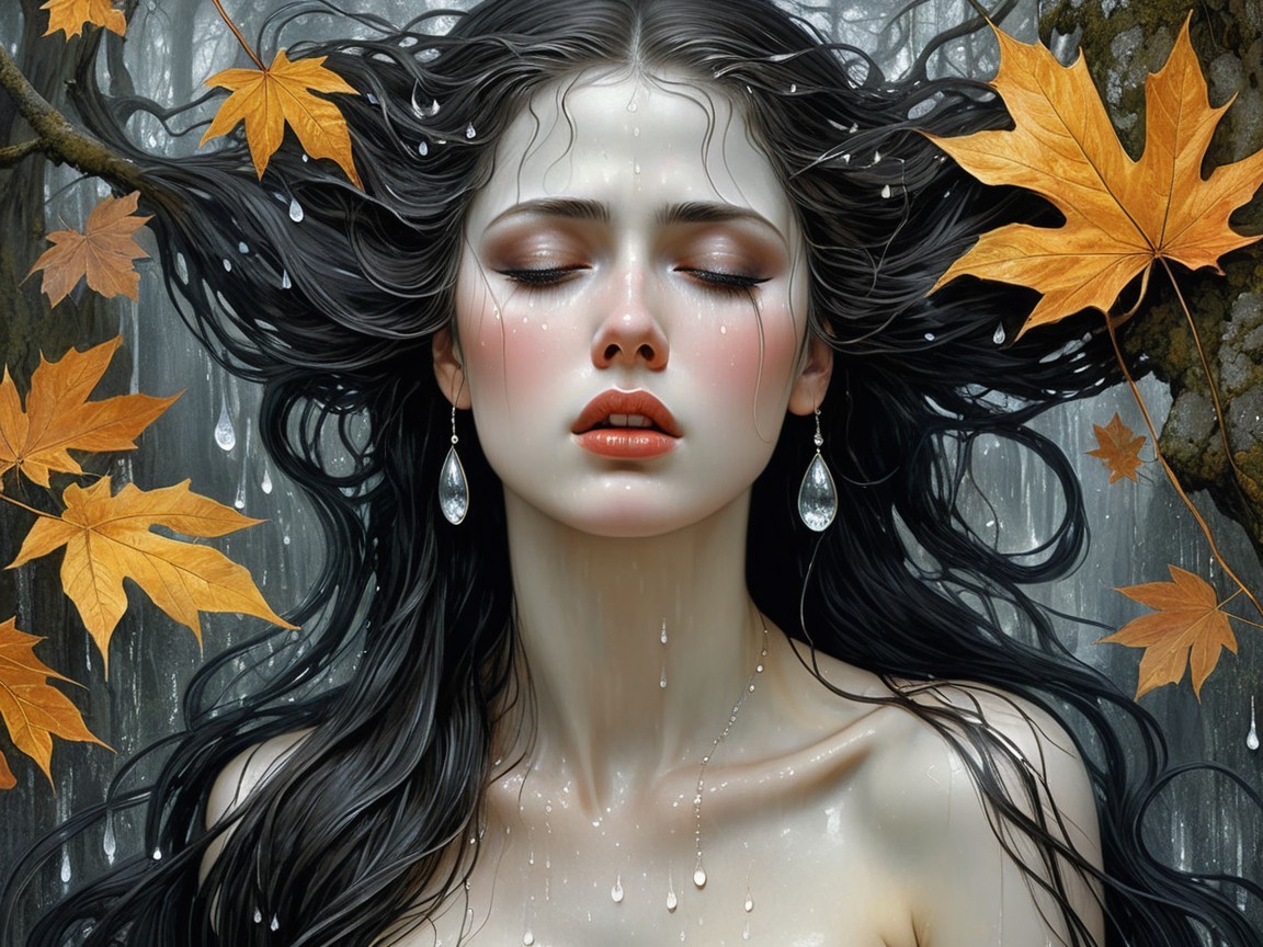 Portrait of a woman with black hair in a forest setting