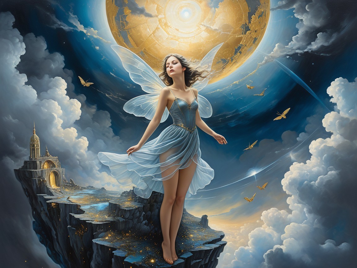 Mystical Fairy on Cliff with Celestial Background