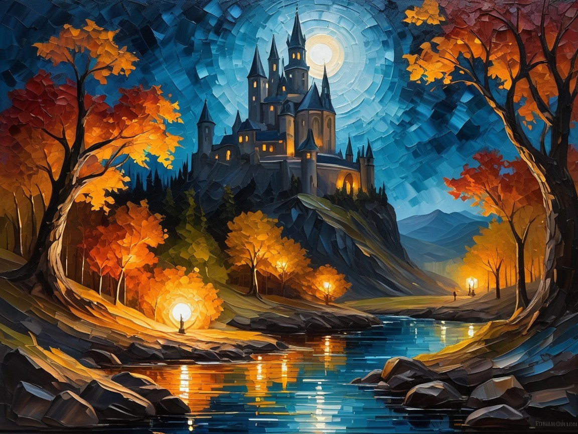 Dreamlike Landscape with Castle and Autumn Colors