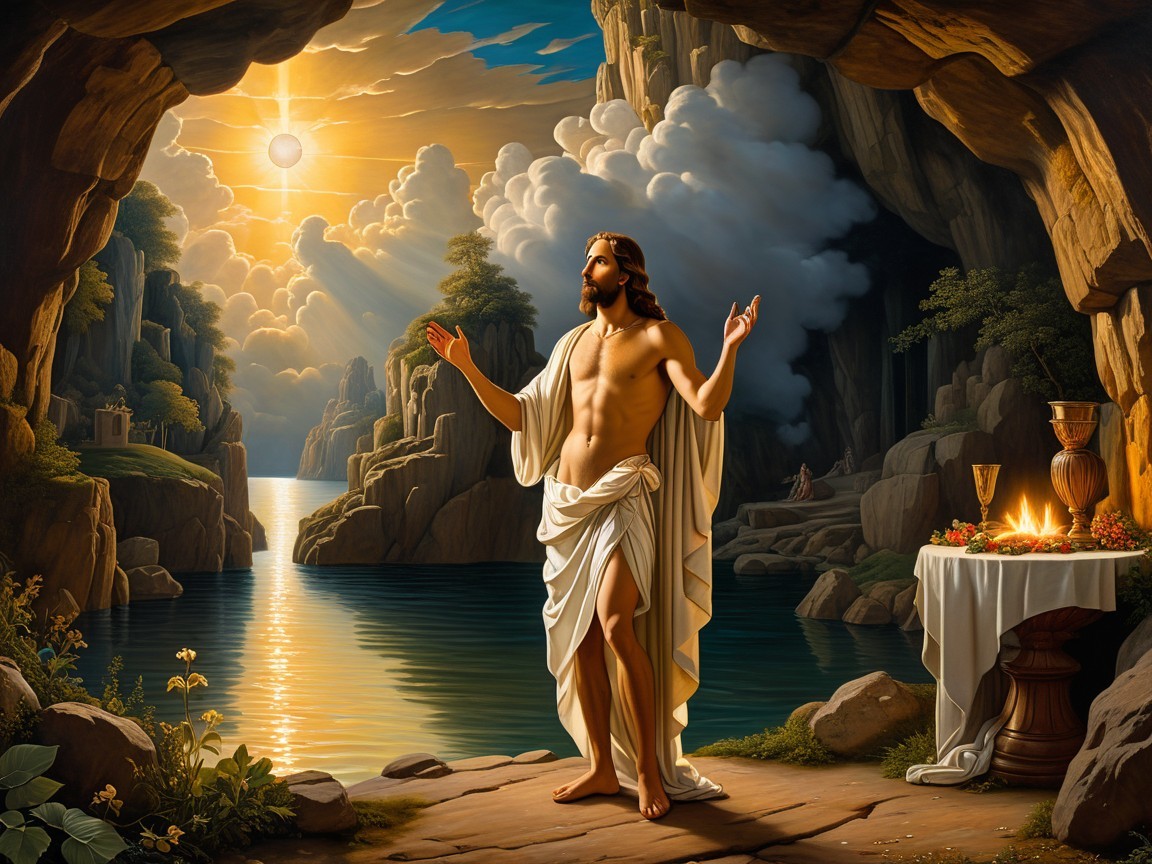 Serene Cave Landscape with Light and Tranquil Elements