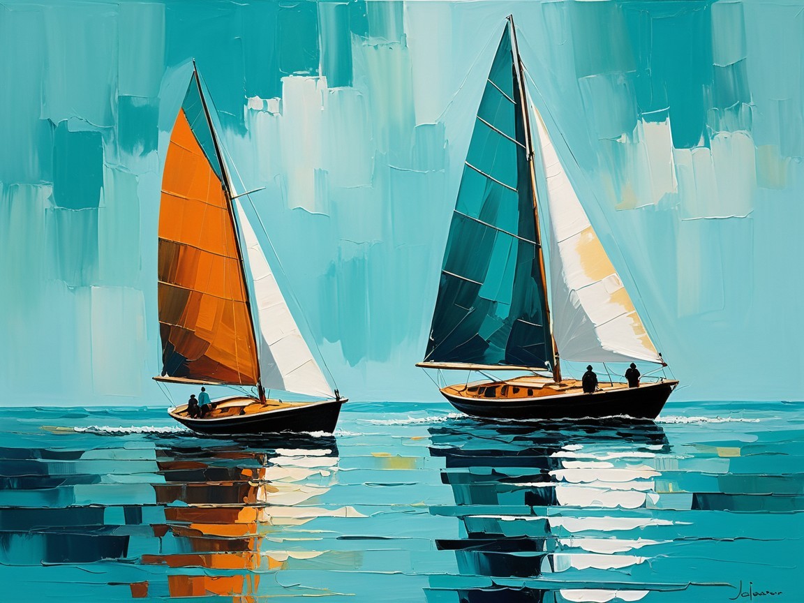 Vibrant Sailboats on Turquoise Sea with Colorful Sails