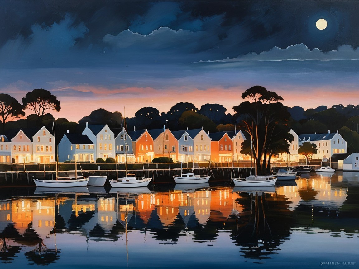 Tranquil Evening Harbor with Colorful Reflections